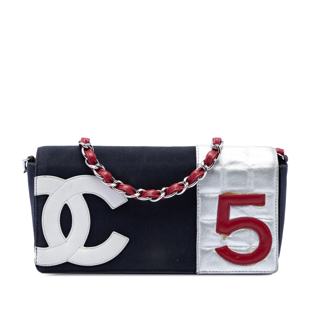 Pre-Loved Chanel CC Canvas and Chocolate Bar Metallic Lambskin No 5 Flap